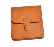 Load image into Gallery viewer, Franklin-Christoph New Penvelope 6 Italian leather pen case for six pens, stitched flap and buckle, white background.