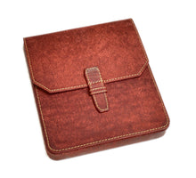 Load image into Gallery viewer, Franklin-Christoph New Penvelope 6 in brown Italian leather with yellow stitching, flap closure; shown on white background.