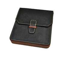Load image into Gallery viewer, Franklin-Christoph New Penvelope 6: Italian leather, black with brown edges, fits six pens, strap closure.