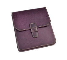 Load image into Gallery viewer, Franklin-Christoph Penvelope 6: square dark purple Italian leather pen case with flap, contrast stitching, tab closure.