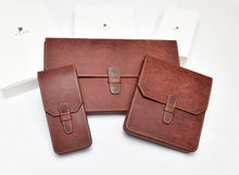 Load image into Gallery viewer, Three Franklin-Christoph New Penvelope 3 cases in brown Italian leather with flap, pen inserts, and display boxes.