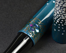 Load image into Gallery viewer, A close-up of Franklin-Christoph’s Model 03M Rankaku Small Edition, a blue pen with silver designs and rankaku accents.
