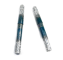 Load image into Gallery viewer, Two blue Franklin-Christoph Model 03M Rankaku pens, with white spots inspired by quail eggshells, on white.