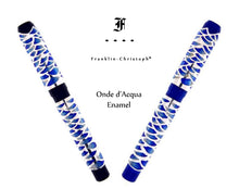 Load image into Gallery viewer, Two Model 03M Onde d’Acqua FP pens by Franklin-Christoph, blue and white, with enamel and black logo text.