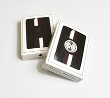 Load image into Gallery viewer, Two boxes of Franklin-Christoph Playing Cards with Celtic Knot logo and stripes on a white background.