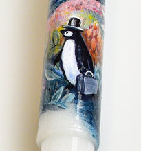 Load image into Gallery viewer, A penguin in a top hat with a briefcase and pen amidst foliage. 40 M - A.A. Vacharat for Franklin-Christoph.