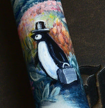 Load image into Gallery viewer, The 40 M - A.A. Vacharat Traveling Penguin by Franklin-Christoph stands in a top hat, holding a suitcase.