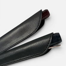 Load image into Gallery viewer, Franklin-Christoph black grained Napa leather single pen sleeve, designed to hold pens with the top exposed.