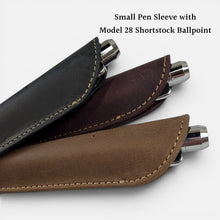 Load image into Gallery viewer, Franklin-Christoph single pen sleeve in black, brown, and tan boot leather with creme stitching. Designed for pens up to 5" tall.