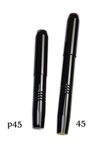 Load image into Gallery viewer, Fountain Pen size comparison - to the left is the pocket 45 Onyx Smoke and to the right is the Model 45 in Onyx Smoke acrylic. 