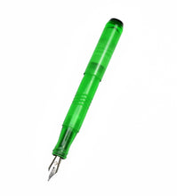 Load image into Gallery viewer, pocket 45 in Hiddenite (green) acrylic with Emerald acrylic finials. One pen with the cap posted on a white background. 