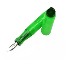 Load image into Gallery viewer, pocket 45 in Hiddenite (green) acrylic with Emerald acrylic finials. One pen with the cap separate on a white background. 
