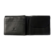 Load image into Gallery viewer, Franklin-Christoph Bi-Fold Wallet - Leather, open with left credit slots &amp; right coin section, on white background.