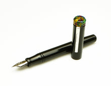 Load image into Gallery viewer, Franklin-Christoph Model 20 Marietta Black Cathedral fountain pen with mosaic top and silver clip on white background.