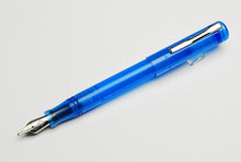 Load image into Gallery viewer, A translucent Maya Blue Franklin-Christoph Model 20 Marietta fountain pen with a silver clip on white background.