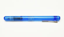 Load image into Gallery viewer, The Franklin-Christoph Model 25 Eclipse Fountain Pen in Maya Blue with a downward nib rests on a white background.