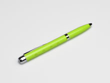 Load image into Gallery viewer, The Franklin-Christoph Model 28 Shortstock Ballpoint in electric lime with silver accents rests on a white surface.