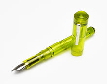 Load image into Gallery viewer, Franklin-Christoph Model 31 Omnis Fountain Pen in Olivae SE, uncapped with silver trim and yellow-green translucence.