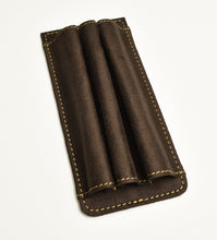 Load image into Gallery viewer, Franklin-Christoph Pen Case Inserts: rectangular, dark brown, 3-slot with yellow stitching for modular pen storage.