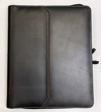 Load image into Gallery viewer, Franklin-Christoph 40 Pen Case-Seconds in black leather, closed with brown accent and matching pen case on white background.