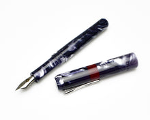 Load image into Gallery viewer, A Franklin-Christoph Model 40 Panther Fountain Pen in Smoke &amp; Maroon, #6 nib, uncapped on a white background.