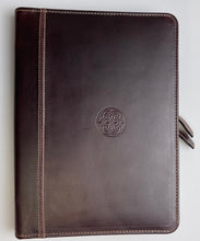 Load image into Gallery viewer, Closed Franklin-Christoph A5 zippered padfolio in burgundy leather (Seconds), lying on a white surface.