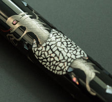 Load image into Gallery viewer, Close-up of Franklin-Christoph Model 03M Birth of a Dragon LE FP, with silver dragon and mosaic white inlay.