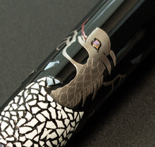 Load image into Gallery viewer, Franklin-Christoph Model 03M Birth of a Dragon LE FP with dragon maki-e and white crackle on dark background.