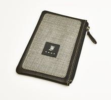 Load image into Gallery viewer, Franklin-Christoph Zippered Card Wallet in gray/black napa leather with card slots and small logo patch.
