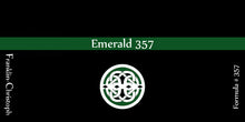 Load image into Gallery viewer, A Franklin-Christoph Bottled Ink label for Emerald 357, with a Celtic knot, accents glass bottles.