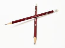 Load image into Gallery viewer, Two Franklin-Christoph 1901 Wood Pencils, crossed on white, with erasers and sharpened tips. Made in USA.