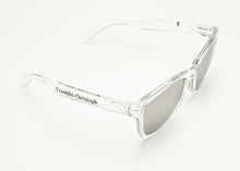 Load image into Gallery viewer, Franklin-Christoph Sunglasses: clear frames, grey lenses, left-arm branding, UV 400 protected.
