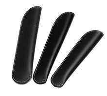 Load image into Gallery viewer, Three Franklin-Christoph Napa Black single pen sleeves protect pens with white stitching on a crisp white background.