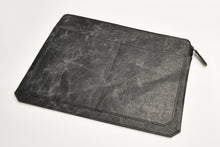 Load image into Gallery viewer, Franklin-Christoph Gear Bag: dark gray distressed leather sleeve with zipper, front pockets—ideal travel organizer.