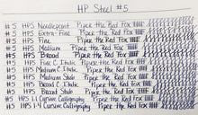 Load image into Gallery viewer, Testing various Franklin-Christoph #5 Nib Units with blue ink loops and Piper the Red Fox sample handwriting.