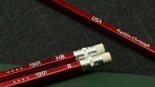 Load image into Gallery viewer, Three red Franklin-Christoph 1901 Wood Pencils labeled HB and B rest on a dark surface.
