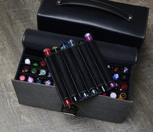 Load image into Gallery viewer, Franklin-Christoph’s Christoph 48 Pen Case in black holds assorted fountain pens, organized neatly on a wooden floor.