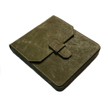 Load image into Gallery viewer, Franklin-Christoph New Penvelope 6 NWF: olive leather wallet with flap, buckle, pen storage, shown closed on white.