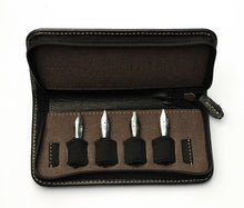 Load image into Gallery viewer, Franklin-Christoph 4 Nib Case: holds four fountain pen nibs in a leather case with brown felt—ideal for pen enthusiasts.