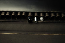 Load image into Gallery viewer, Three pens in a Franklin-Christoph Penvelope Lucky 13 leather case with black holder and brown stitching, plus empty loops.