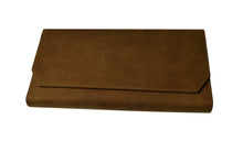 Load image into Gallery viewer, Franklin-Christoph Penvelope Lucky 13 brown leather pen case with fold-over flap, shown on a white background.