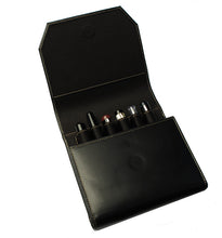Load image into Gallery viewer, Franklin-Christoph Penvelope Six - Leather, open, holds six assorted pens in slots, shown on a white background.