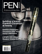 Load image into Gallery viewer, The Franklin-Christoph Model 03M Birth of a Dragon LE FP appears on PEN World’s April 2021 cover against a wall sconce.