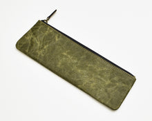 Load image into Gallery viewer, Franklin-Christoph Pencil Pouch - NWF, green leather with black zipper, shown flat on white background.