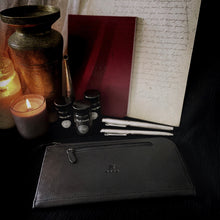 Load image into Gallery viewer, Franklin-Christoph EDC Travel Wallet with pens, ink bottles, and candles arranged as an elegant everyday carry set.