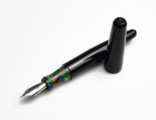 Load image into Gallery viewer, Franklin-Christoph pocket 66 Fountain Pen - Black Cathedral, colorful grip, silver nib, cap off on white background.